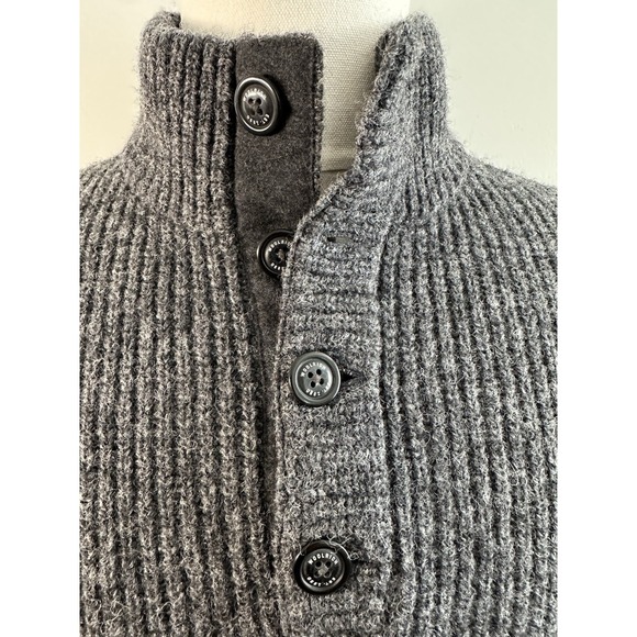 Woolrich Men's Large Gray Ribbed Wool Henley Sweater Mock Neck 100% Wool - Picture 4 of 7
